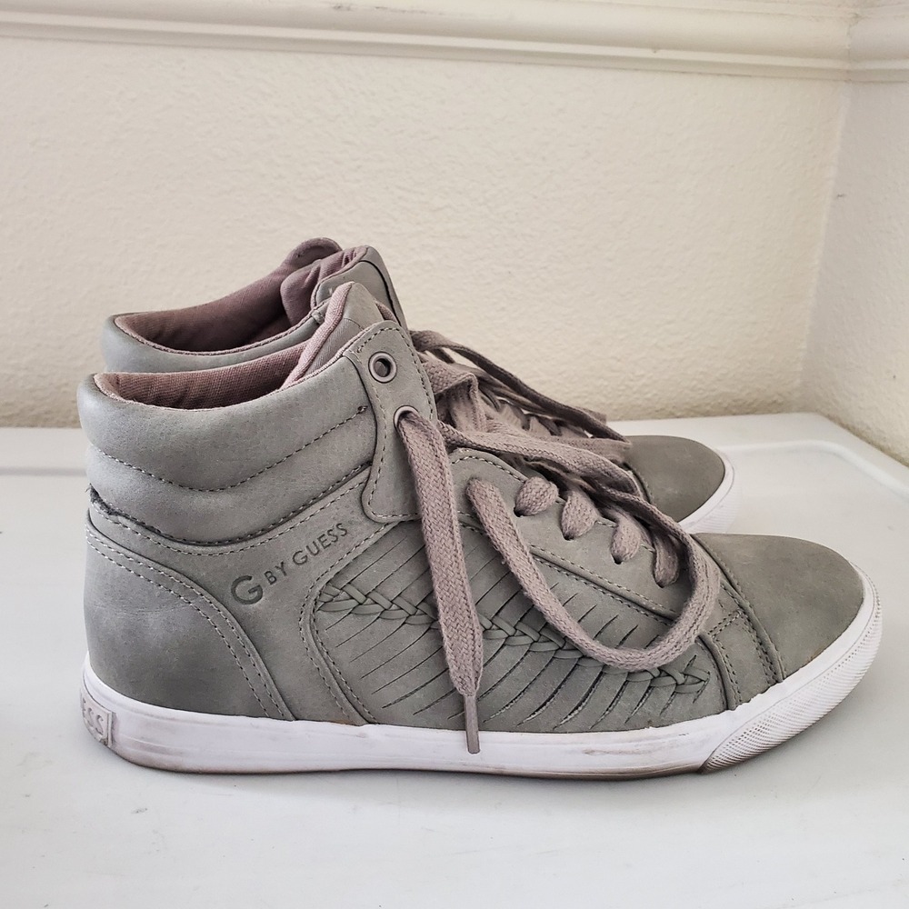 G by Guess GGOLISA Grey High Top Sneakers Woven Braided Detail Womens 7.5M